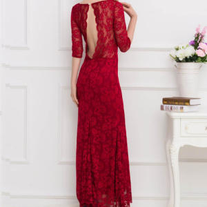 Backless Half Sleeve Red Long Dress