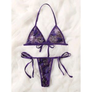 Butterfly Embroidered Mesh Sexy Set (Purple)
