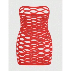Cut Out Plus Size Boob Tjoop Body Stocking Dress (Red)