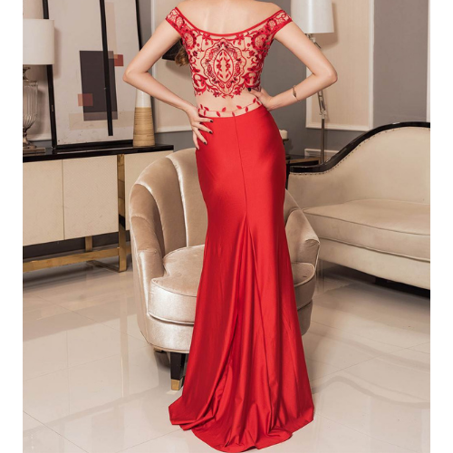 Gorgeous Off Shoulder Embroidery Evening Dress (Red)