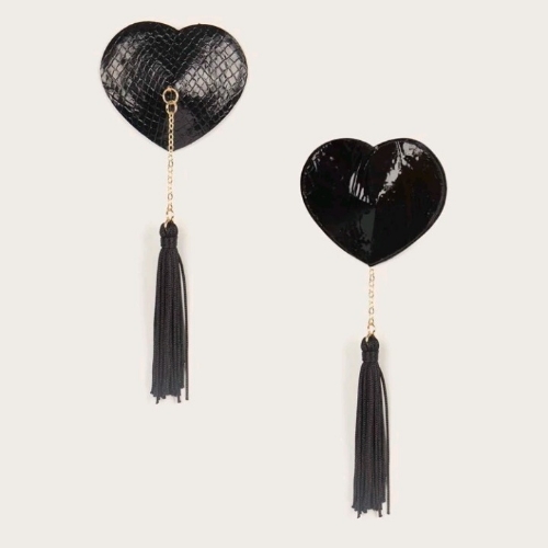 Heart Shaped Snakeskin Look Gold Chain with Tassel Detail Nipple Pasties