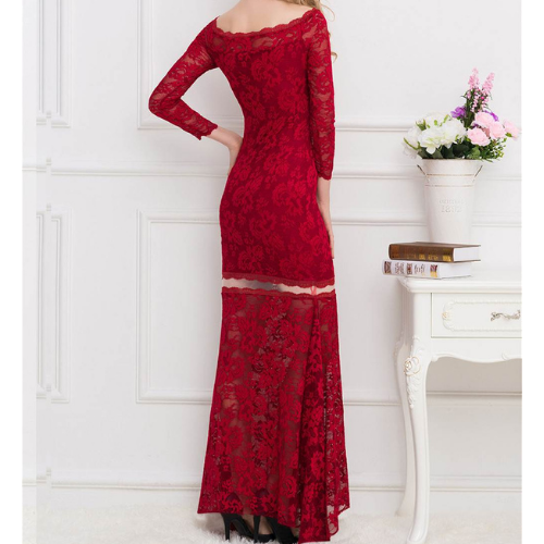 Lace Long Maxi Dress (Red)