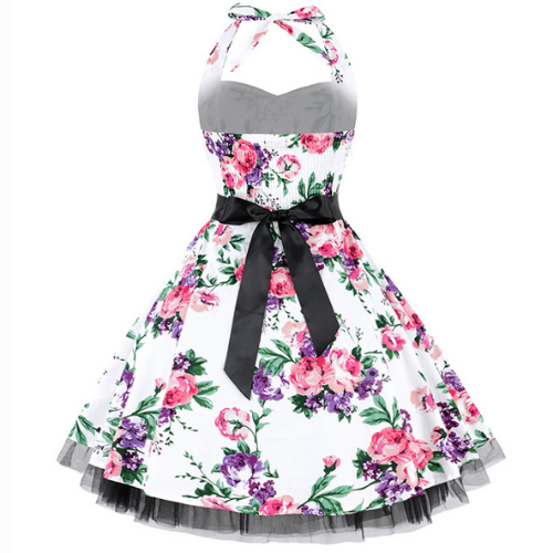 Sweetheart Neckline Halter Backless Flower Print Dress