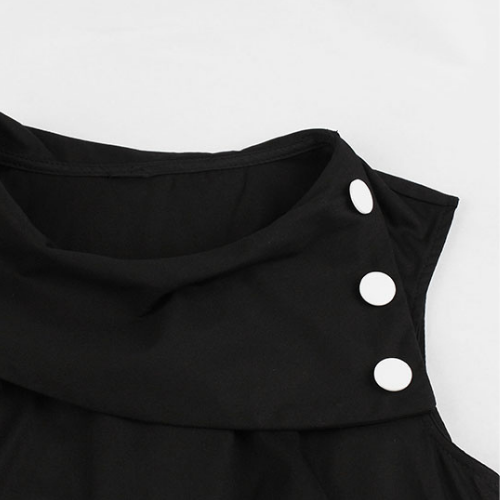 Vintage Sideway Collar with Buttons Sleeveless Dress