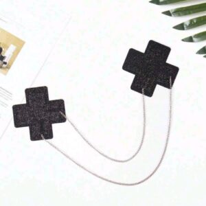 X-Shaped Glitter with Linking Chain Nipple Pasties (Black)