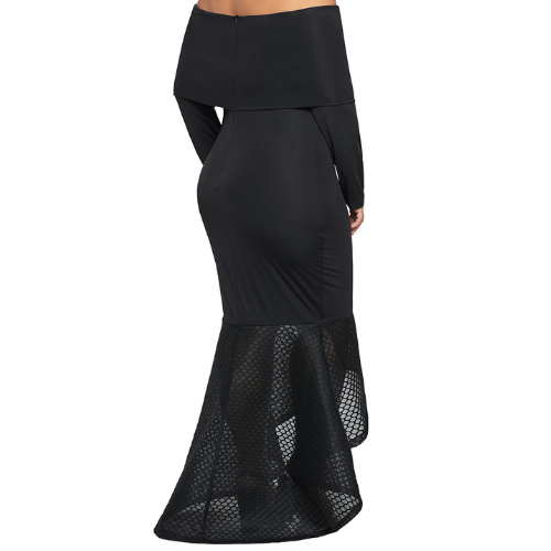Black Overlay Off Shoulder Fishtail Plus Size Dress