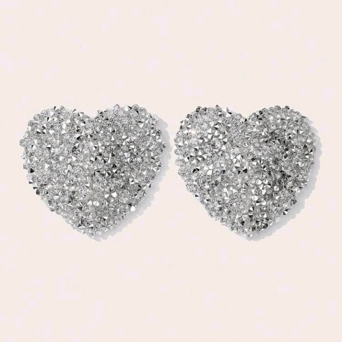 Heart Shaped Rhinestone Nipple Pasties - Front
