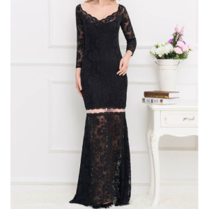 Lace Long Maxi Dress (Black)