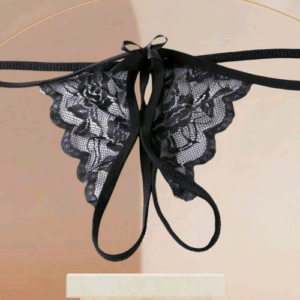 Lace Thong with Bowknot and Crotchless Section (Black)