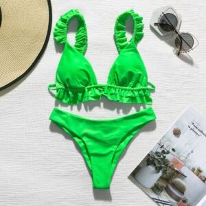 Micro Ruffle and String Detailed Bikini (Neon Green)