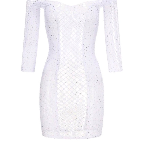 Rhinestone Detail Body Stocking Dress (White) - No Model Back