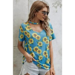 Sunflower Printed Hollow Out Shirt
