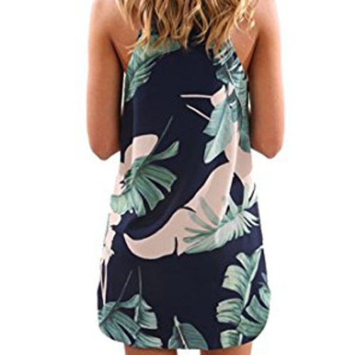 Tree Leaf Print Navy Sleeveless Dress (Palm)