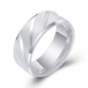 Diagonal Striped Matt Stainless Steel Ring (Size V)
