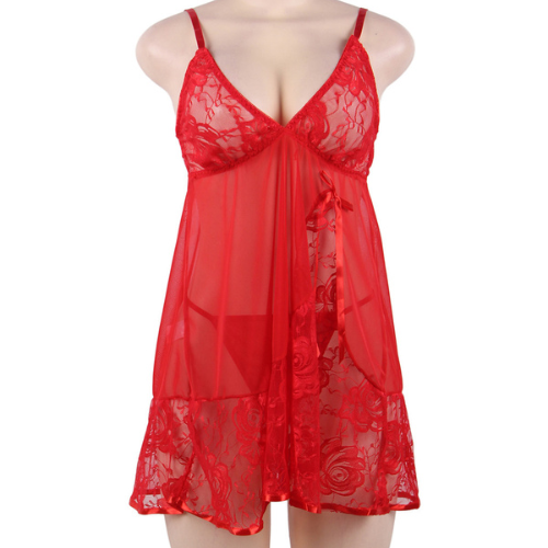 Gorgeous Soft Lace Babydoll with G-String (Red)