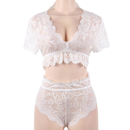 Gorgeously Beautiful High Waist Lace Bra Panty Set (White)