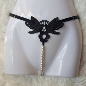 Hot Kinky Little Butterfly Pearl Thong (Black)