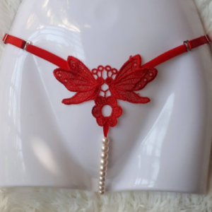 Hot Kinky Little Butterfly Pearl Thong (Red)