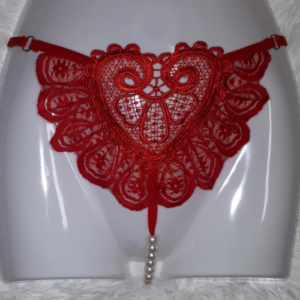 Kinky Heart Lace and Pearl Crotchless Thong (Red)