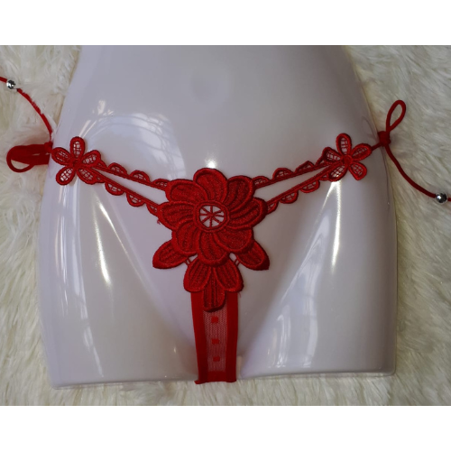 Kinky Mesh and Flower Design Adjustable Hot Thong (Red)
