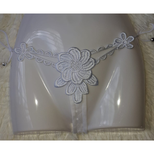 Kinky Mesh and Flower Design Adjustable Hot Thong (White)