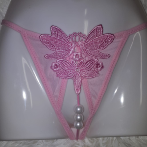 Sexy Butterfly Lace and Mesh Panty with Pearls (Light Pink)