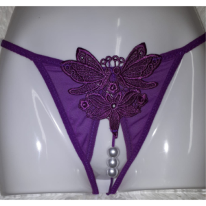 Sexy Butterfly Lace and Mesh Panty with Pearls (Purple)