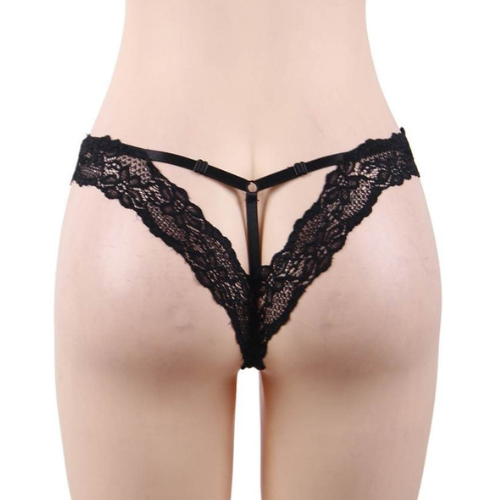 Sexy Floral Lace Panty with Interesting Back (Black)