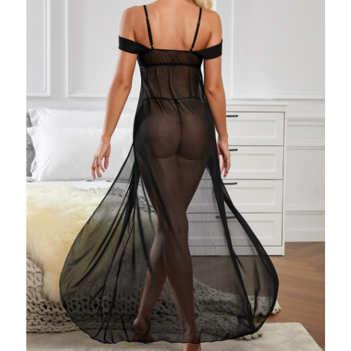 So Beautiful Spaghetti Straps Off Shoulder Night Gown with Thong