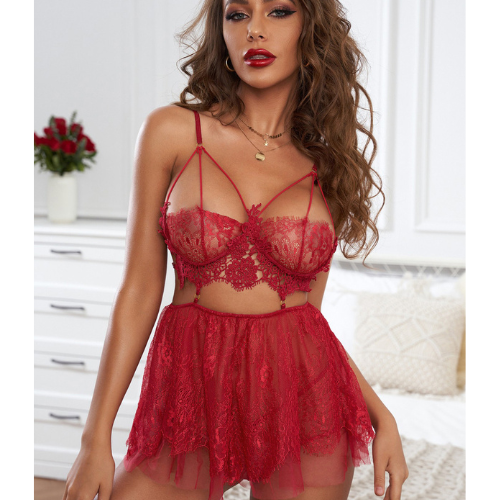 Stunning Red Strappy Backless Lace Babydoll
