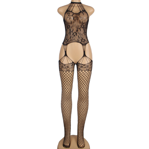 Stunning and Hot Halter Sexy Floral Pattern Hollow Out Net Body Stocking