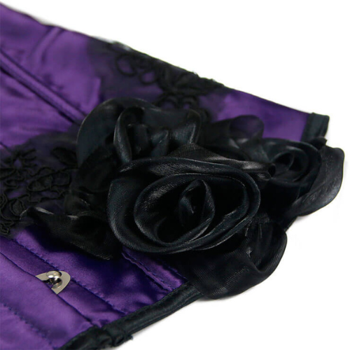 Beautiful Breathtaking Purple Silk Corset with Lace and Chiffon Rose