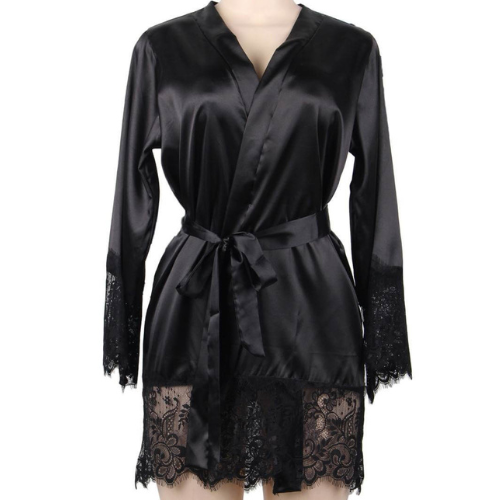 Beautiful Lace and Silk Robe (Black)
