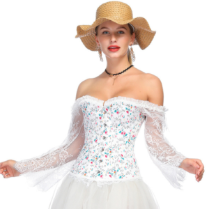 Beautiful Lovely Long Sleeve Corset with Lace and Stunning Flower Detail