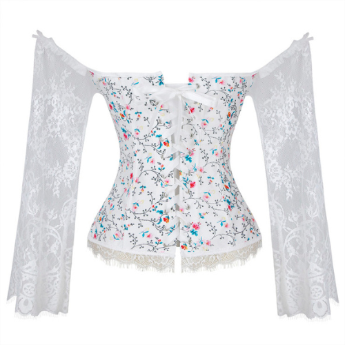 Beautiful Lovely Long Sleeve Corset with Lace and Stunning Flower Detail