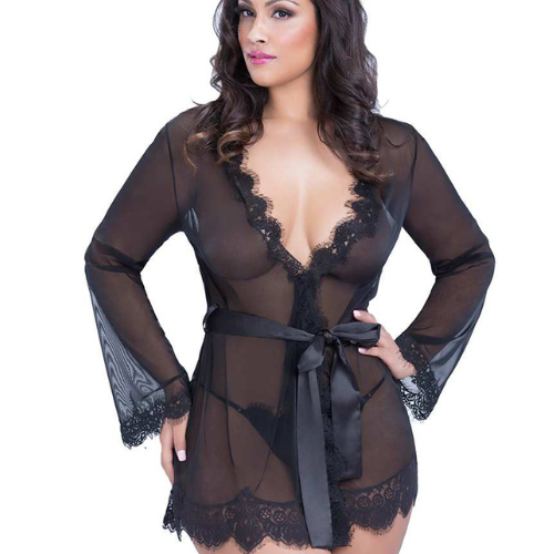 Beautiful Soft Mesh and Lace Diva Gown (Black)