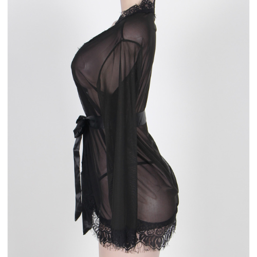 Beautiful Soft Mesh and Lace Diva Gown (Black)