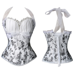 Black and Off White Flower Bouquet Corset
