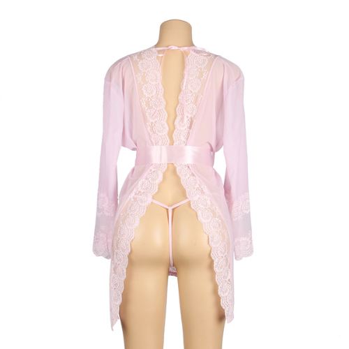 Gorgeous Pink Lace Sexy Hollow Out Back Robe