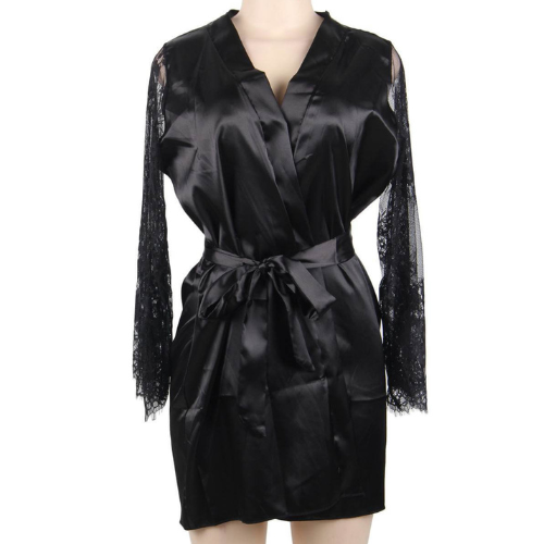 Gorgeous Silk and Lace Robe (Black)