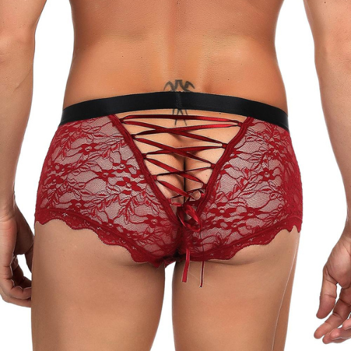Sexy Red Lace Strappy Gents Bottom - Back