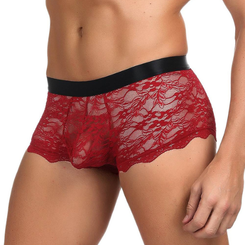 Sexy Red Lace Strappy Gents Bottom - Front Side