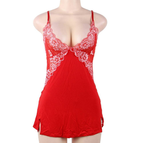 Stunning Comfortable Lace Interesting Sleepwear Babydoll (Red with White)