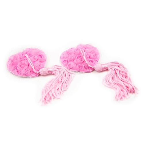 Rose Detailed Tassel Pasties (Pink) - Front