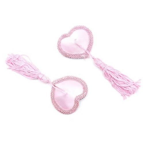 Satin Look Heart Tassel Pasties (Pink) - Double