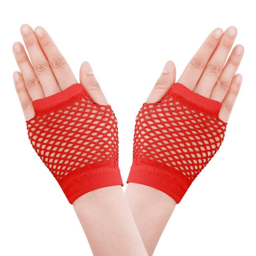 Short Fishnet Finger Less Gloves (Red)