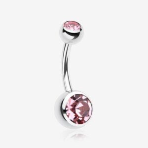 Stainless Steel Belly Ring (Pink CZ)