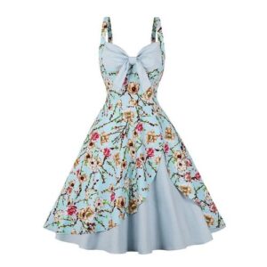 1950s Vintage Sweetheart Neckline and Bow Knot Floral Print Swing Dress