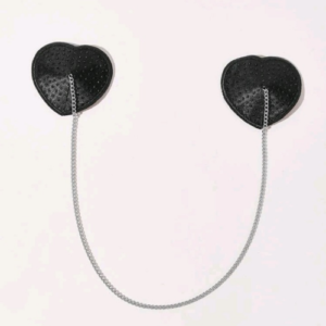 Heart Rhinestone Nipple Pasties with Connecting Chain (Black)