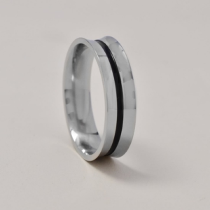 Beveled Silver Stainless Steel Ring with Center Black Line